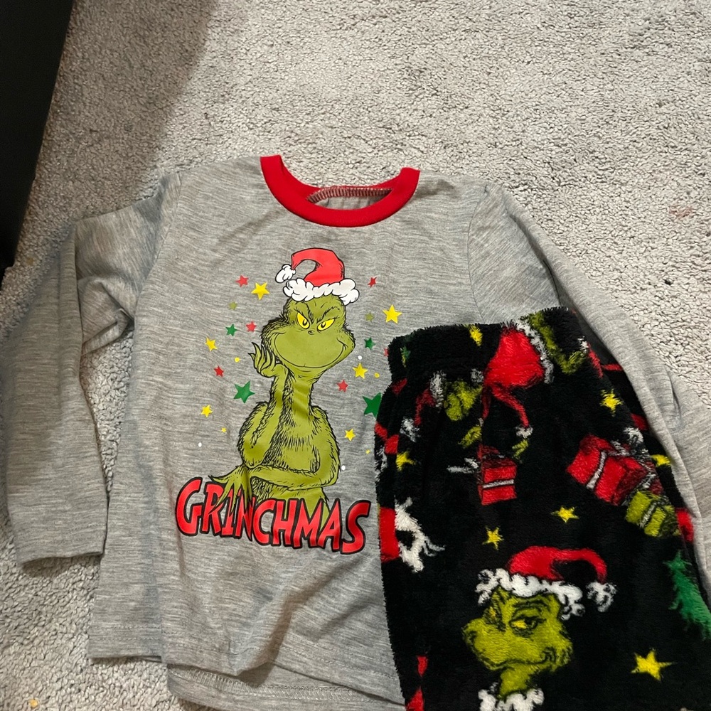 Festive Grinch Kids Pajama Set - Gray and Red